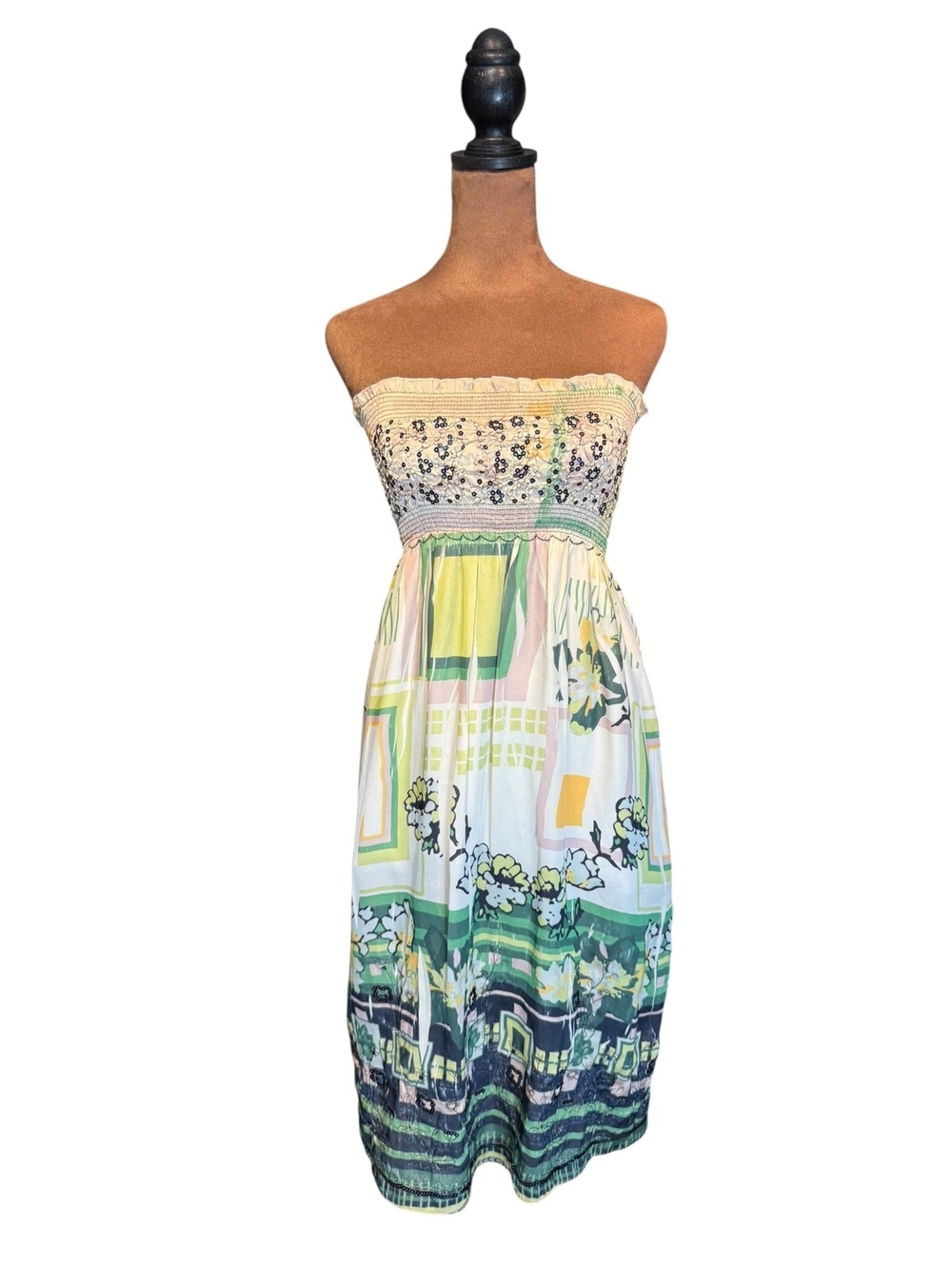 Lapis Strapless Smocked Dress with Sequin Embellishments